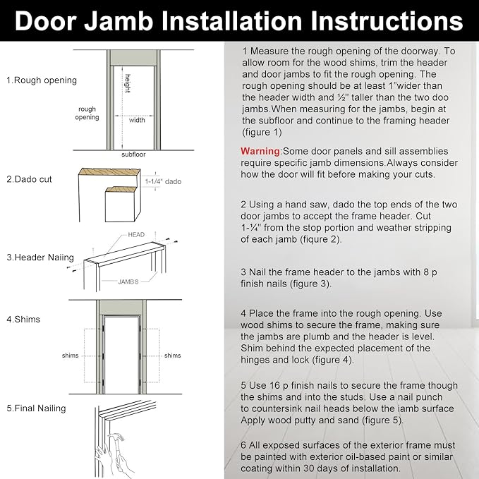 Cinnvoice 36" x 82-1/2" Solid Pine Door Jamb Frame Kit Fits 36" x 80" Exterior - Image 3