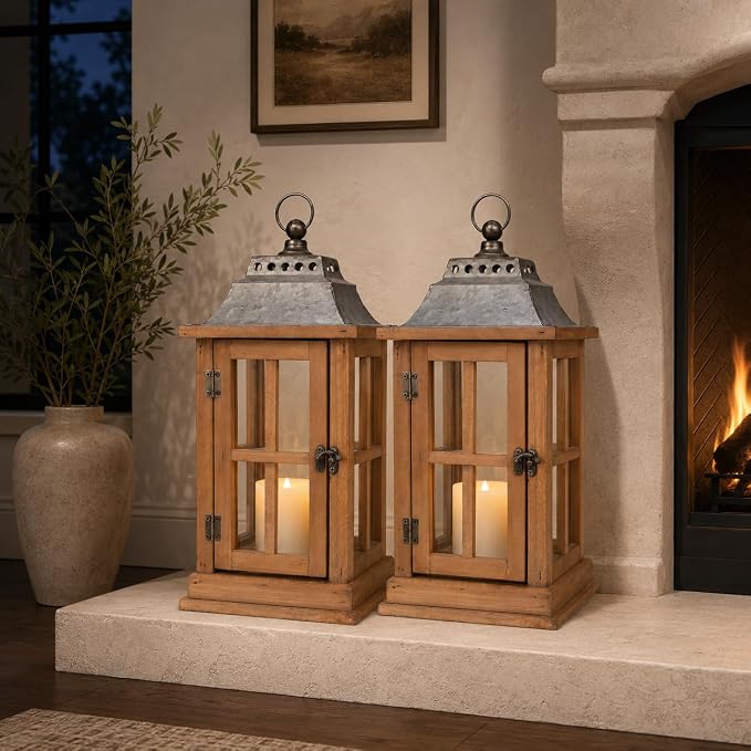 Bdor 15 Inch Outdoor Decorative Lanterns, galvanized tops, decorative candle - Image 9