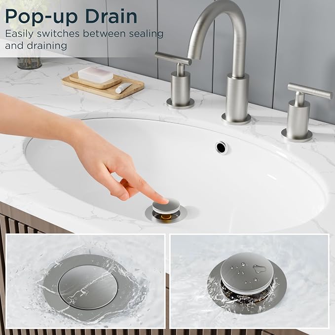FORIOUS Sink Drain with Overflow, Brushed Nickel Pop Up Drain with Stopper - Image 6