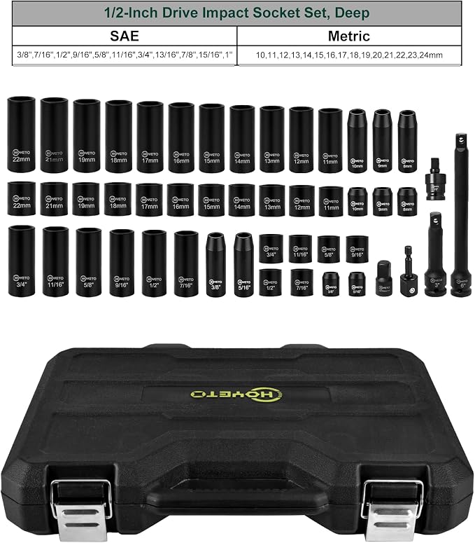 3/8" Drive Impact Socket Set, 49 Piece Socket Set, SAE and Metric Sizes - Image 5