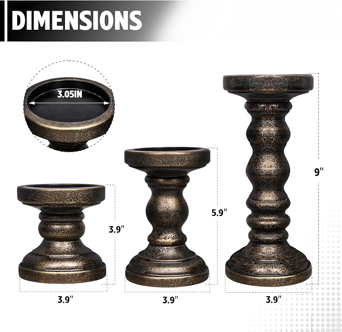 Candle Holder for Pillar Candle Set of 3, Farmhouse Wood Candle Holder - Image 2