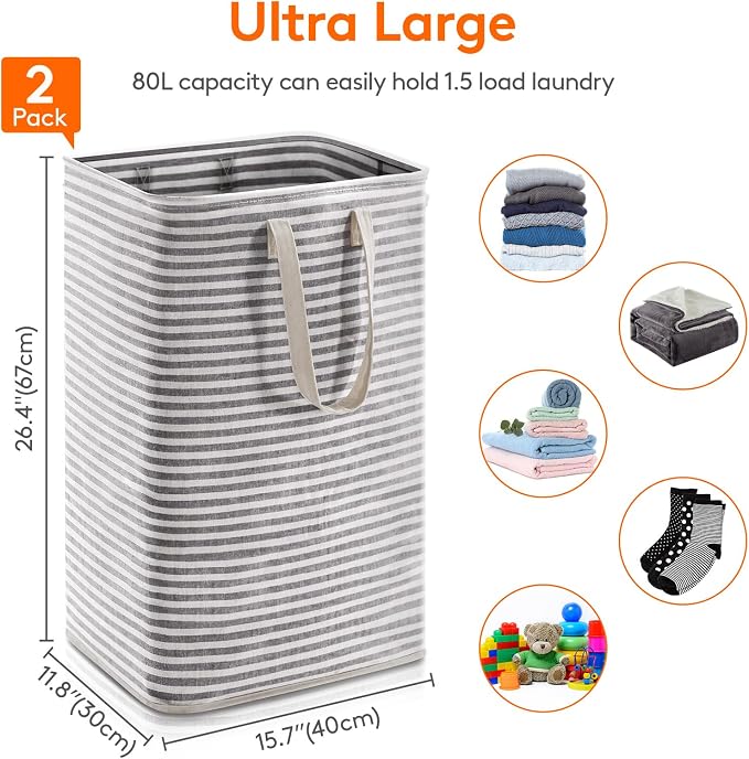 Lifewit 2 Pack Laundry Basket 80L Each, Collapsible Clothes Hamper - Image 3