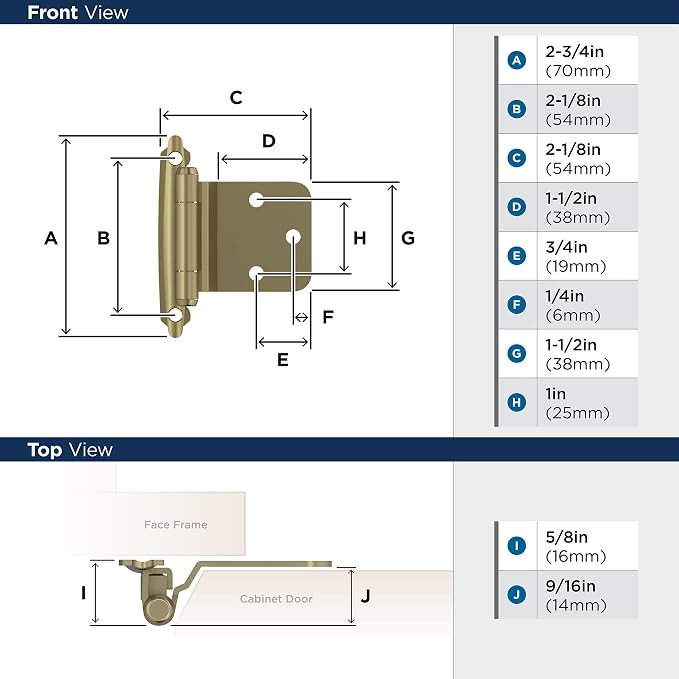 Amerock 1 Pair Variable Overlay Golden Champagne Cabinet Hinge | Steel Face - Image 4