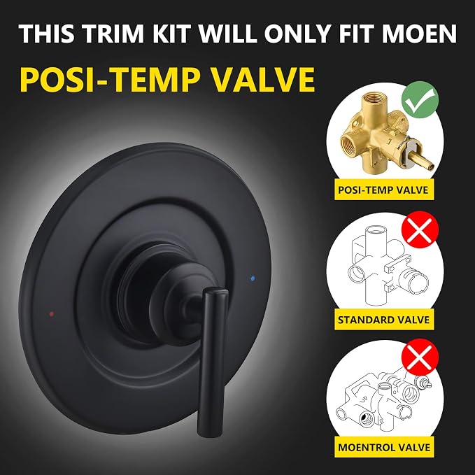 Replacement for Moen T2901BL Gibson Posi-Temp Valve Trim Kit, Matte Black | - Image 2