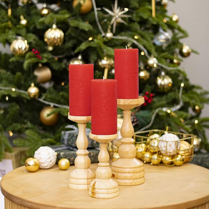 Large Pillar Candles 3x6 Inch – Set of 3 Unscented Dripless Red Candles - Image 4