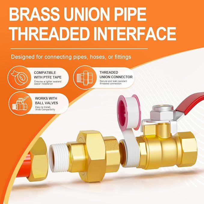 GASHER 1/2" NPT Brass Union Pipe Fitting | 1/2 Inch Male x 1/2 Inch Female - Image 5