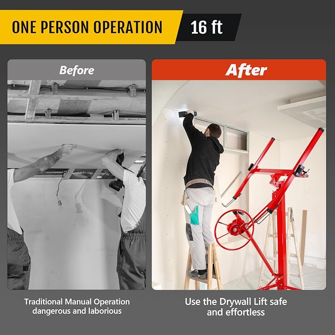One-Person Drywall Lift Panel Hoist, 150 Lb Heavy-Duty Steel Sheetrock Jack | - Image 7
