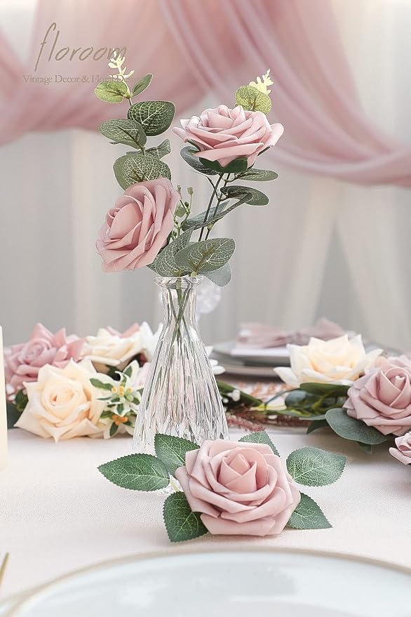 Artificial Flowers 25pcs Real Looking Shabby Blush Foam Fake Roses - Image 2