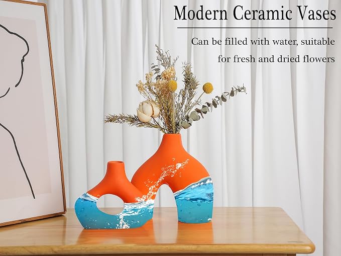 CEMABT Orange Ceramic Vase Set of 2 - Image 5
