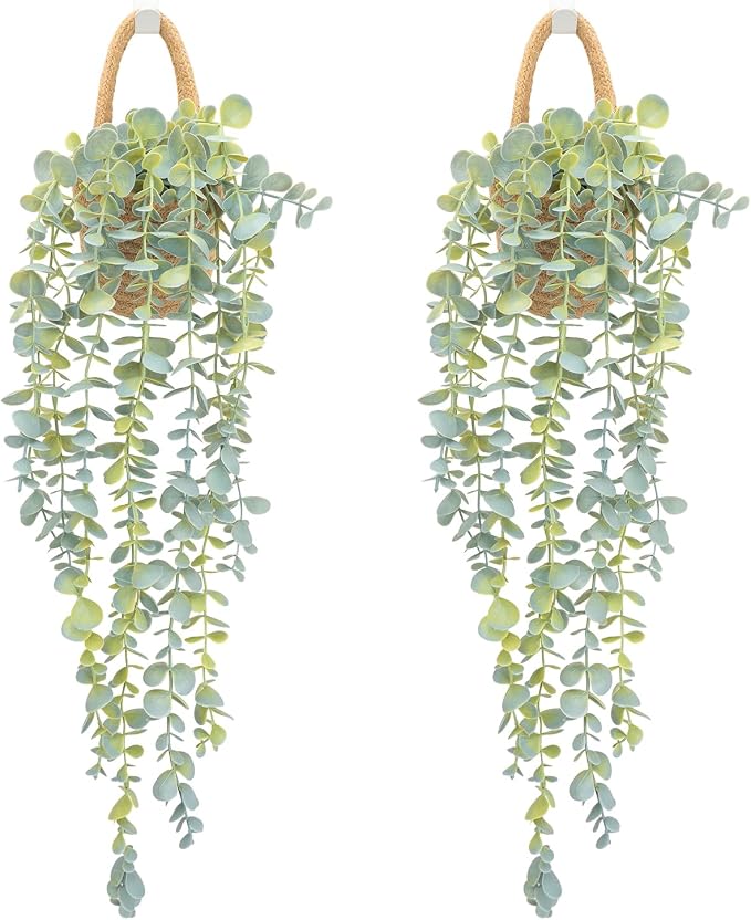Fake Hanging Plant Decor Indoor, Eucalyptus Artificial Faux Plants in Wall by HOFMEFY