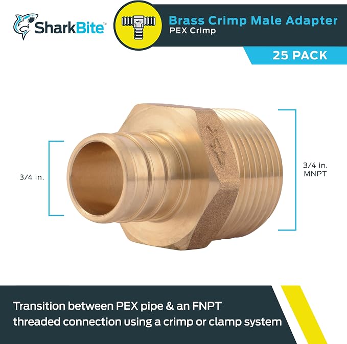 SharkBite 3/4 Inch Crimp MNPT Male Adapter, Brass Plumbing Fitting, PEX Pipe - Image 2
