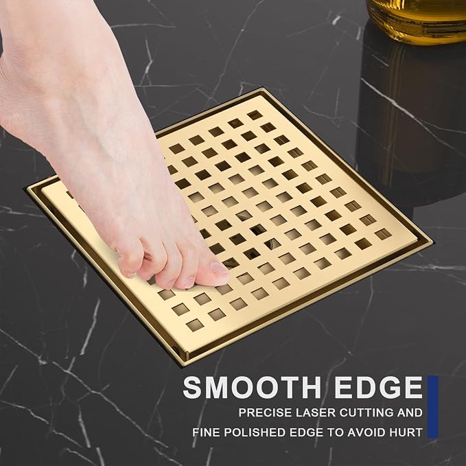 6 Inch Brushed Gold Square Shower Drain - Image 6