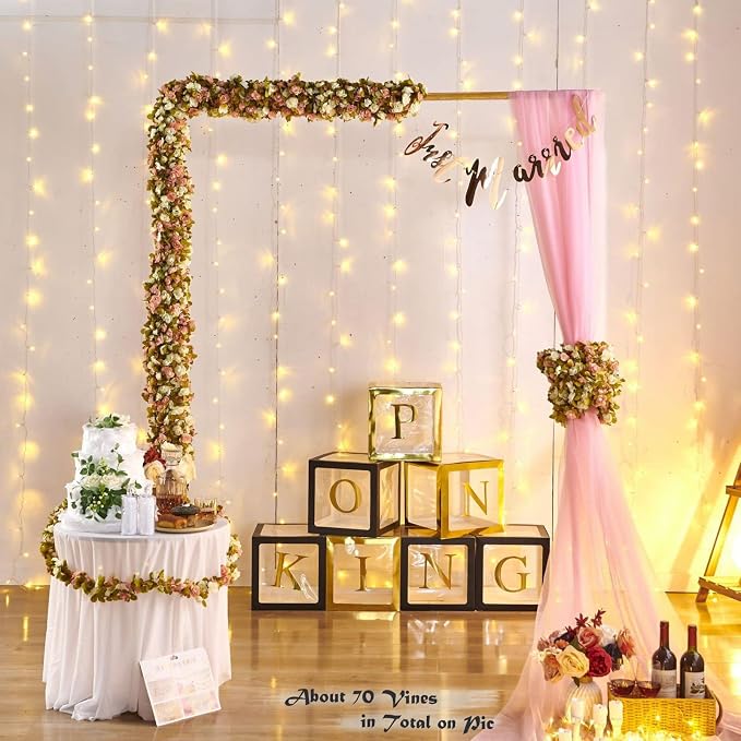 6Pcs x 8.2FT Artificial Flower Garland Rose Vine Decor, Fall Pink Flower | - Image 8