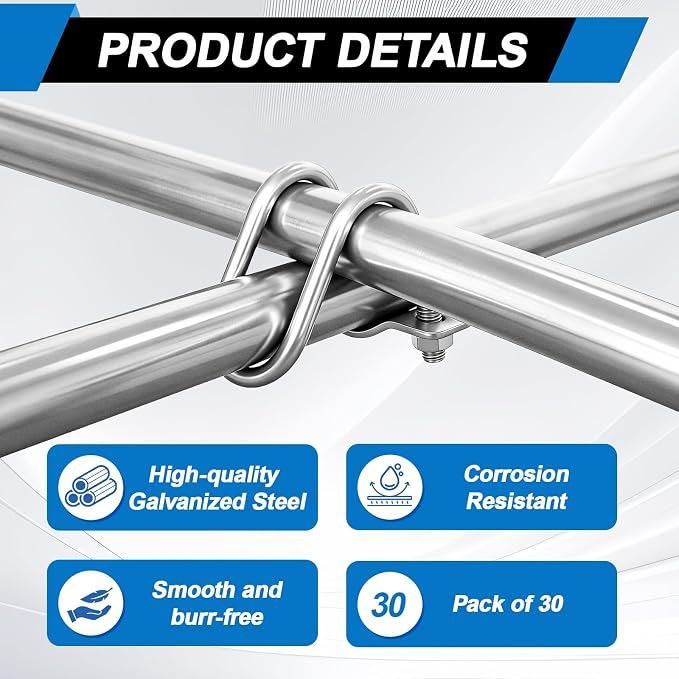 30 Pack Cross Pipe Clamp for 3/4 EMT Conduit, U-shaped Screw Bolt Crossover - Image 3