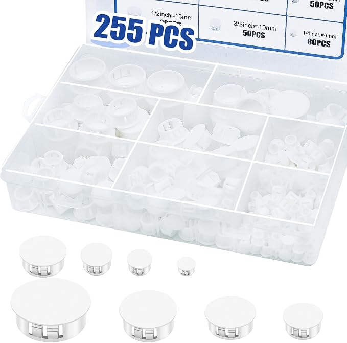 255PCS Plastic Hole Plugs White Plastic Plug Kit Flush Type Hole Plugs | 8 by uillcuet