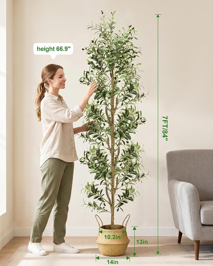 Olive Trees Artificial Indoor 7Ft Tall Faux Plants Large Fake Olivos Tree | - Image 2