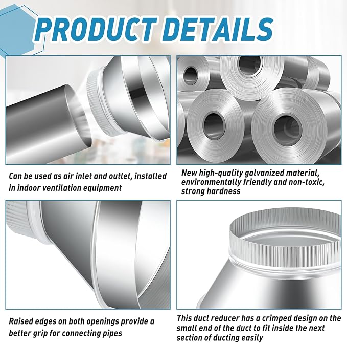 1 Pcs 12 Inch to 8 Inch Duct Reducer Increaser | Galvanized Steel Air Duct - Image 3