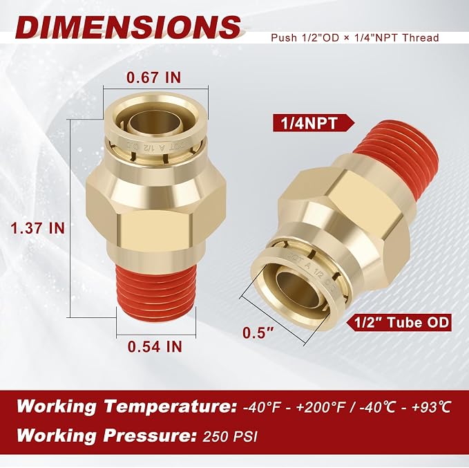 DOT Approved Male Straight Brass Union 1/2" Tube x 1/4" NPT, Quick Connect Union - Image 5