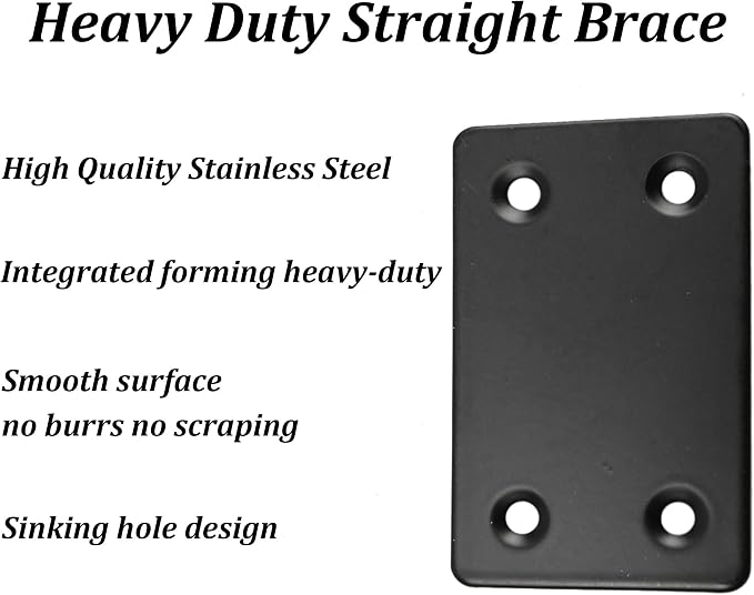 12PCS Black Stainless Steel Flat Mending Plates, 2.36" x 1.5" Straight Bracket - Image 3