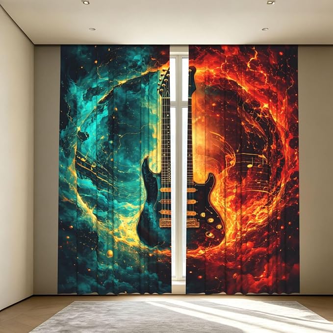 Electric Guitar Energy Window Curtains 2 Panels Set, 52 X 84 Inch Polyester by Unknown