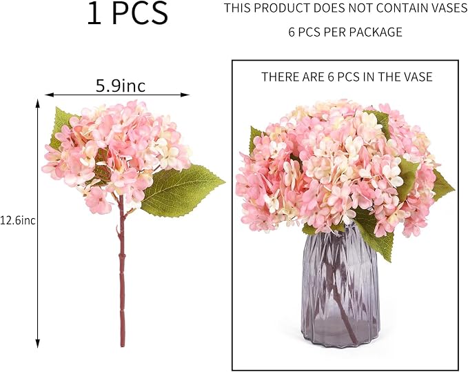 Kimura's Cabin 6pcs Fake Hydrangeas Flowers Artificial Silk Hydrangea, Wedding - Image 2