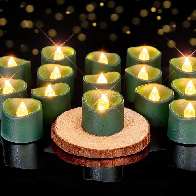 Homemory 12-Pack Green Flameless Battery Tea Light Candles, 200+ Hours | by Homemory