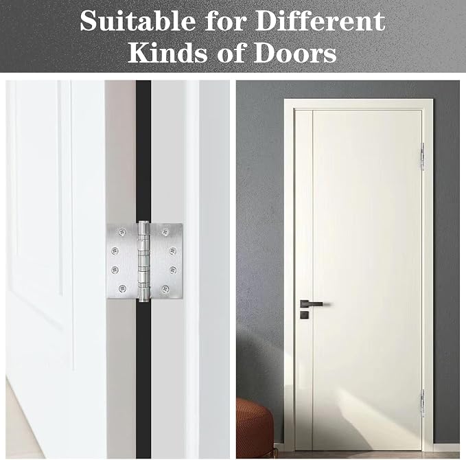 2 Pack Stainless Steel Silver Door Hinges, Heavy Duty Door Hardware, 4 x 4 Inch - Image 5