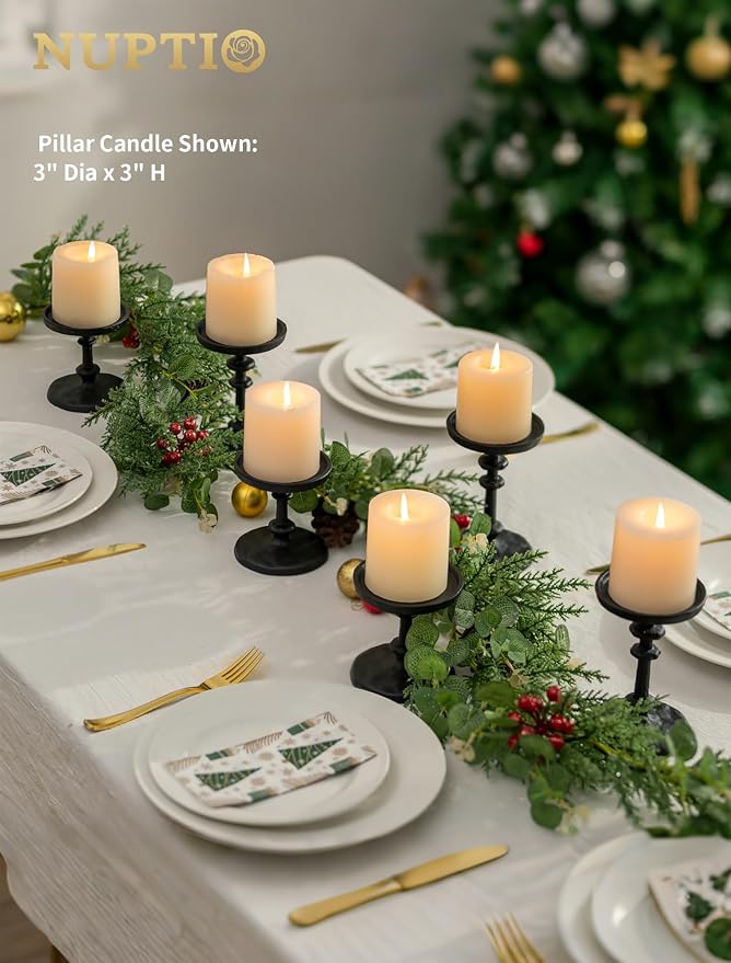 NUPTIO Pillar Candle Holder Black: Solid Cast Iron Candle Stand | Hammered - Image 3