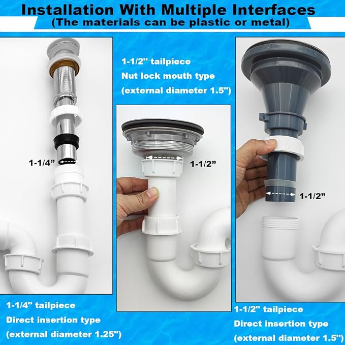 P Trap for Bathroom Sink Drain Pipe Kit 1-1/2" or 1-1/4" Sink Trap – - Image 2