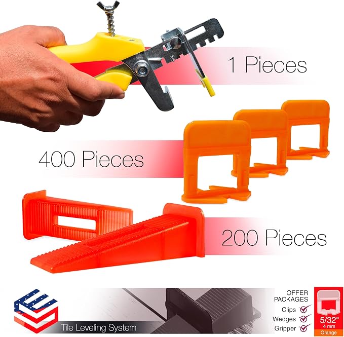 Tile Leveling System – 400 Tile Spacers + 200 Reusable Wedges + 1 Tile Plier – - Image 2