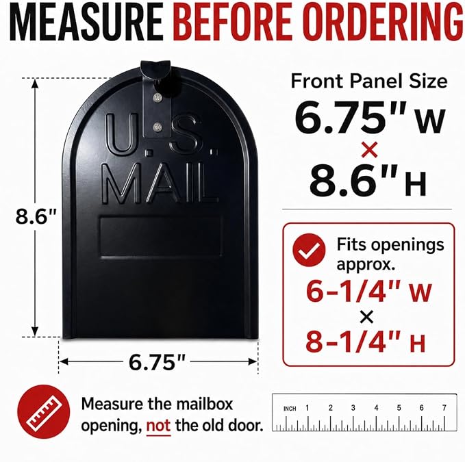 Mailbox Door Replacement Kit, 6-1/4" Screw-in Steel, stone & masonry mailboxes; - Image 2