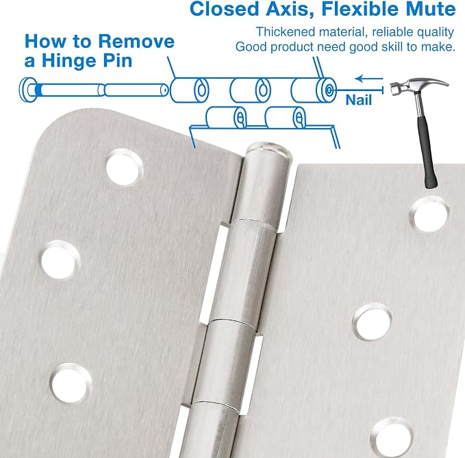 3 Pack Door Hinges Satin Nickel 4" Square Rounded and 5/8" Radius Corners | - Image 4