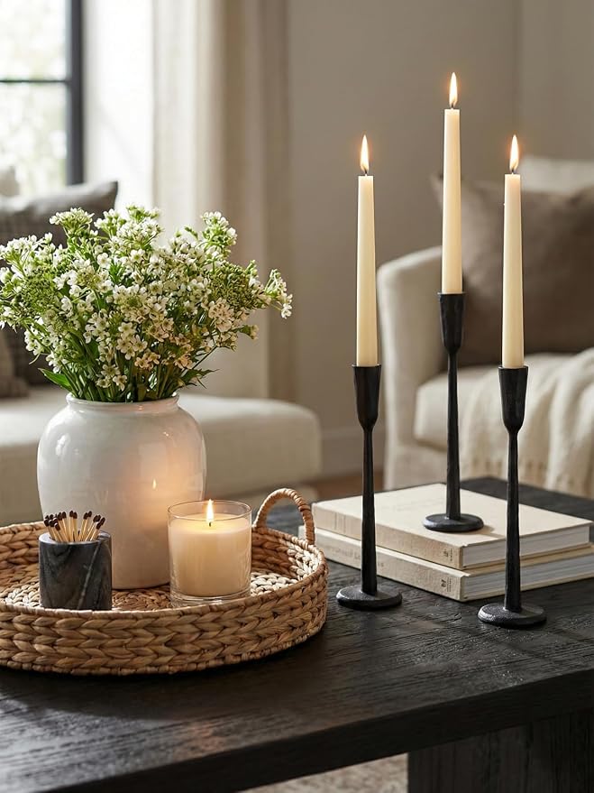 Black Iron Taper Candle Holder Set of 3, Heavy Wrought Iron Candlestick Holders - Image 6