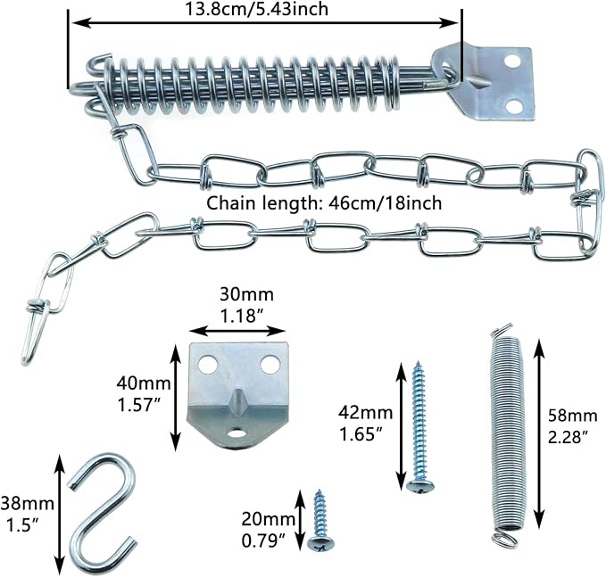 1 Set of Spring Loaded Screen Door Chain Set Silver Windproof Door Chain Heavy - Image 2