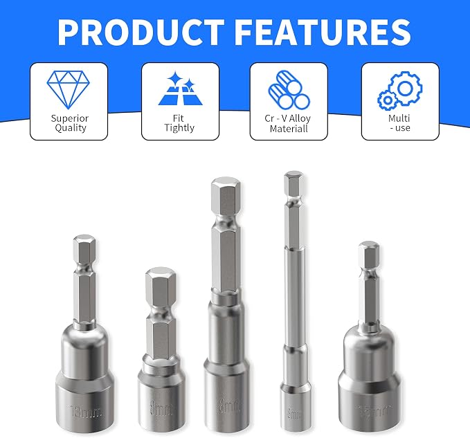 10mm Nut Setter Driver Drill Bit, 100mm Length | Quick-Change, Impact Nut - Image 3