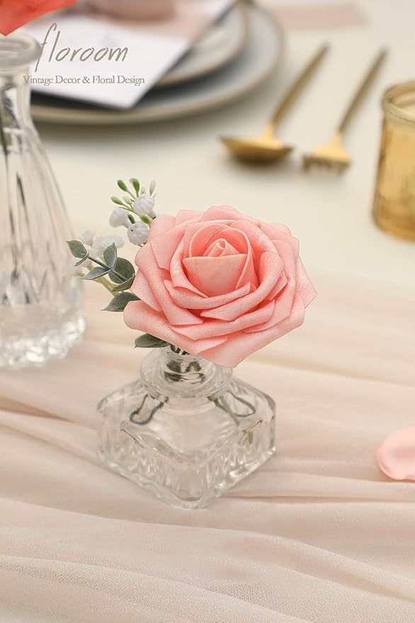 Artificial Flowers 25pcs Real Looking Mixed Living Coral Foam Fake Roses - Image 7