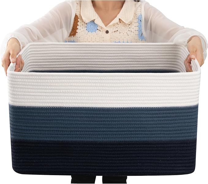 OIAHOMY Blanket Basket Laundry Basket Dog Toy Basket 75L Gradient Blue | Large by MasterofSpaceOptimization