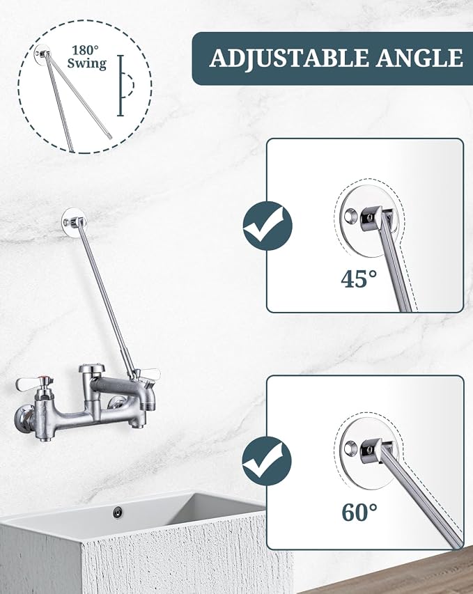 Mop Sink Faucet Support Rod Wall Bracket 180° Swing Installation Kit - Image 4