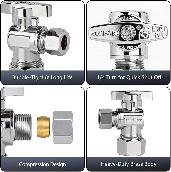WiseWater Angle Stop Valve 1/2" Nominal x 3/8" Compression | Quarter Turn - Image 4