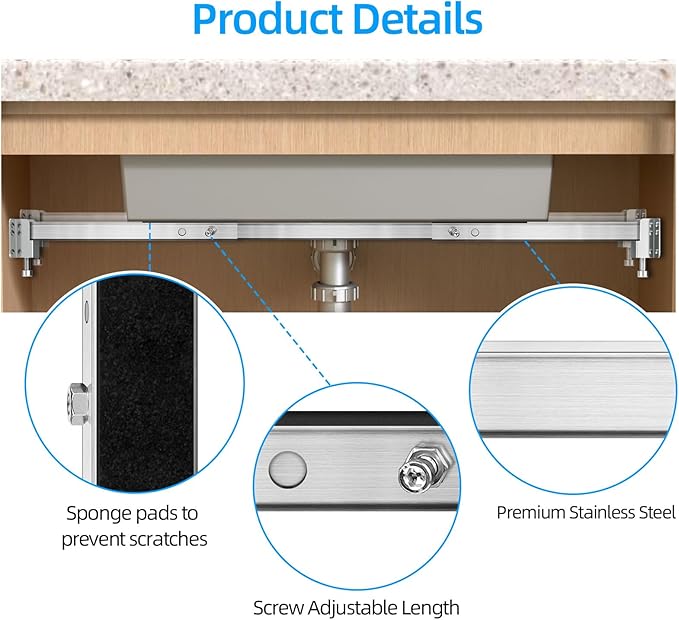Qualward Undermount Sink Brackets, Adjustable Undermount Sink Support, - Image 5