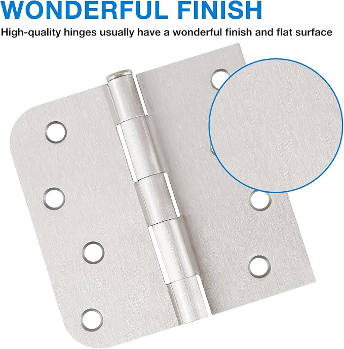 6 Pack Brushed Nickel Door Hinges 4 Inch, Square and 5/8" Radius Corners | - Image 3