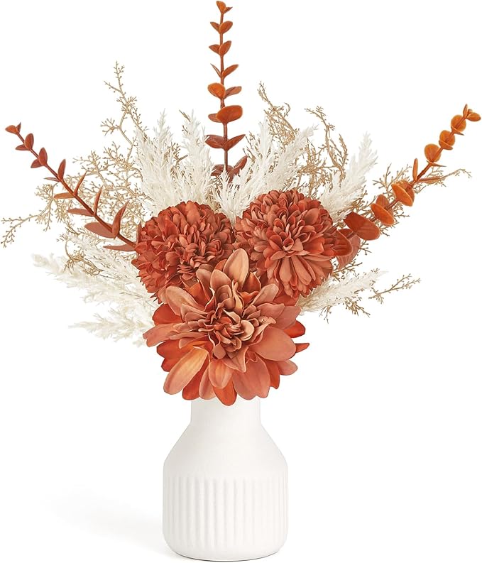 Mkono Fake Flowers in Ceramic Vase, 12.5" Coffee Table Centerpieces | Table by Mkono