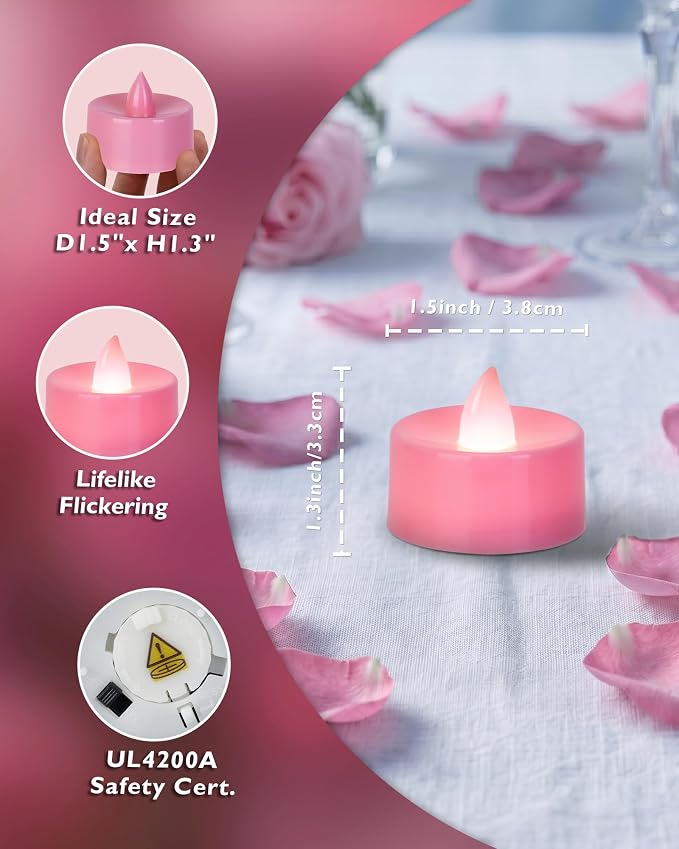 Homemory 12-Pack Pink Flameless Battery Tealight Candles, 200+ Hours | - Image 2