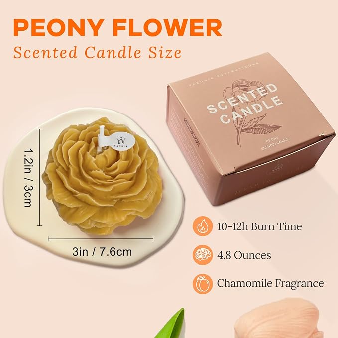 3 Inch Dark Yellow Peony Flower Shape Scented Candle - Image 6