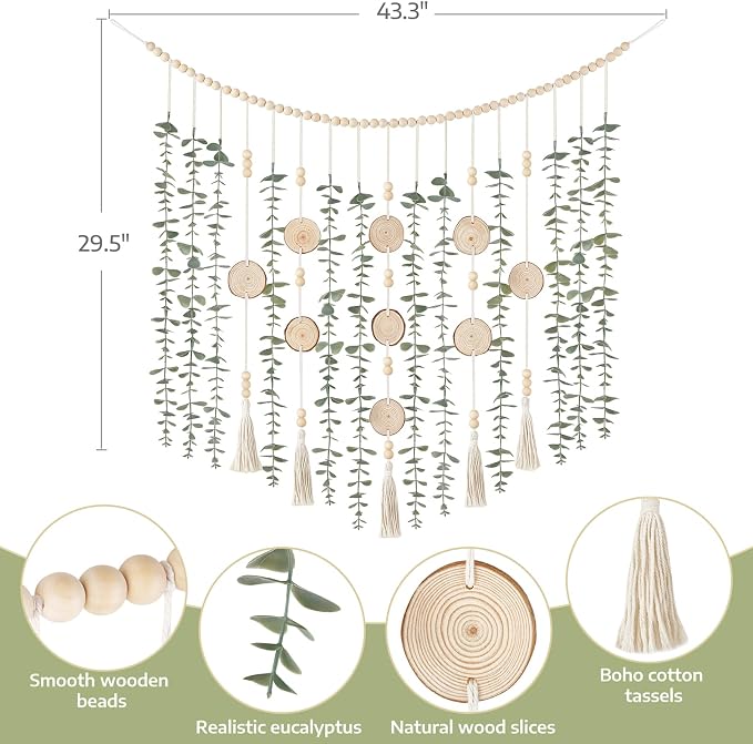 Dahey Boho Hanging Artificial Eucalyptus Garland Wall Decor 43'' Fake Plant | - Image 3