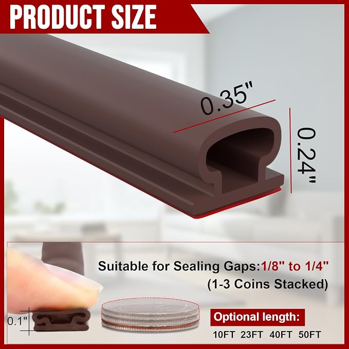 alophoty Door Weather Stripping Door Seal Strip, 0.35"x0.24" | Self-Adhesive - Image 4