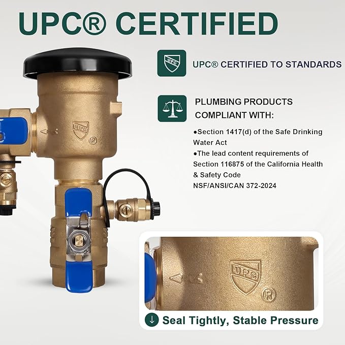 【UPC® Certified】3/4" Brass Pressure Vacuum Breaker, 400PSI Max, Heavy Duty - Image 2