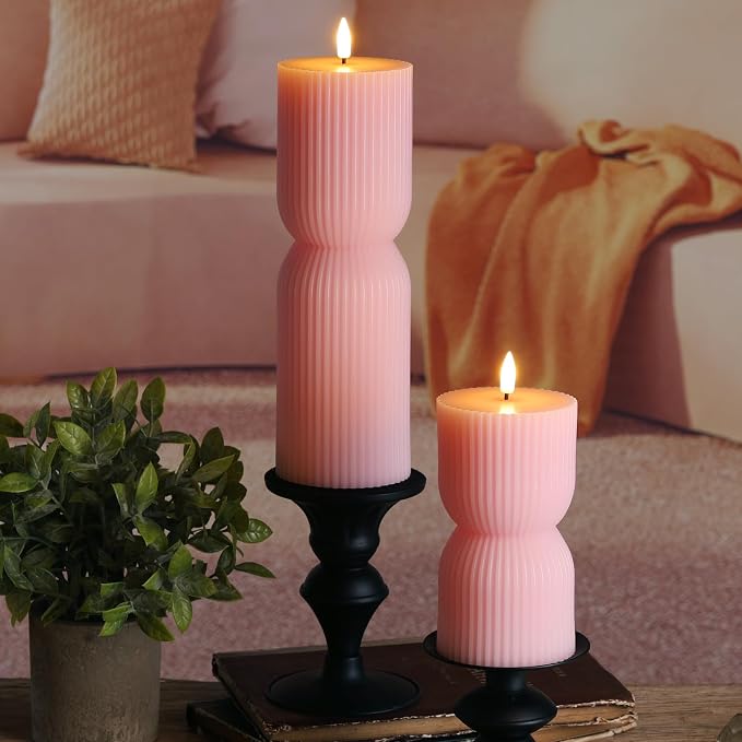 Pink Ribbed Flameless Pillar Candles - Image 8