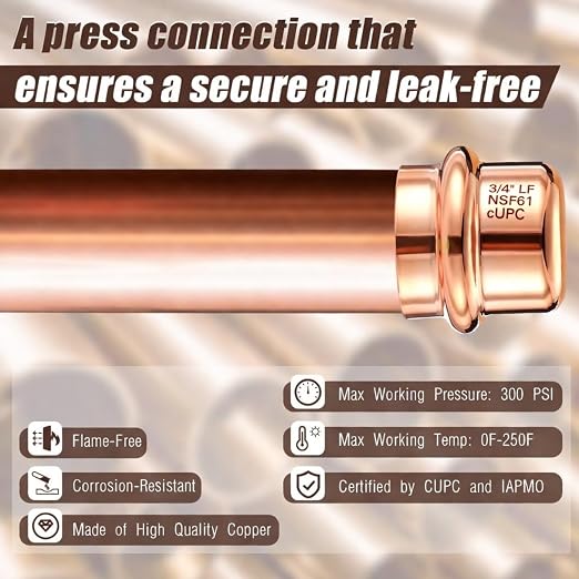 Therwen 10 Pcs 3/4-inch Copper Pipe Press Fittings, 90 Degree Elbow Coupling - Image 3