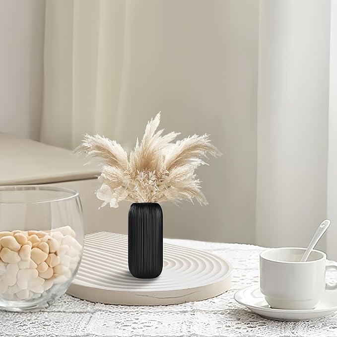 Ceramic Vase for Flowers – Modern Small Ribbed Textured Flower Vase for Home - Image 6